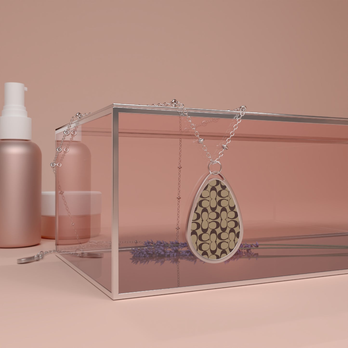Monogram Pattern Oval Necklace | Teardrop Pendant Necklace