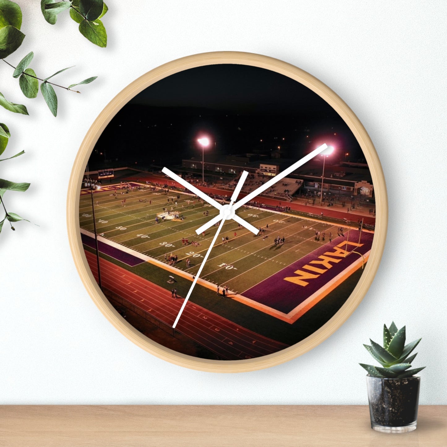 Stadium Night Football Wall Clock — High School Field Photo