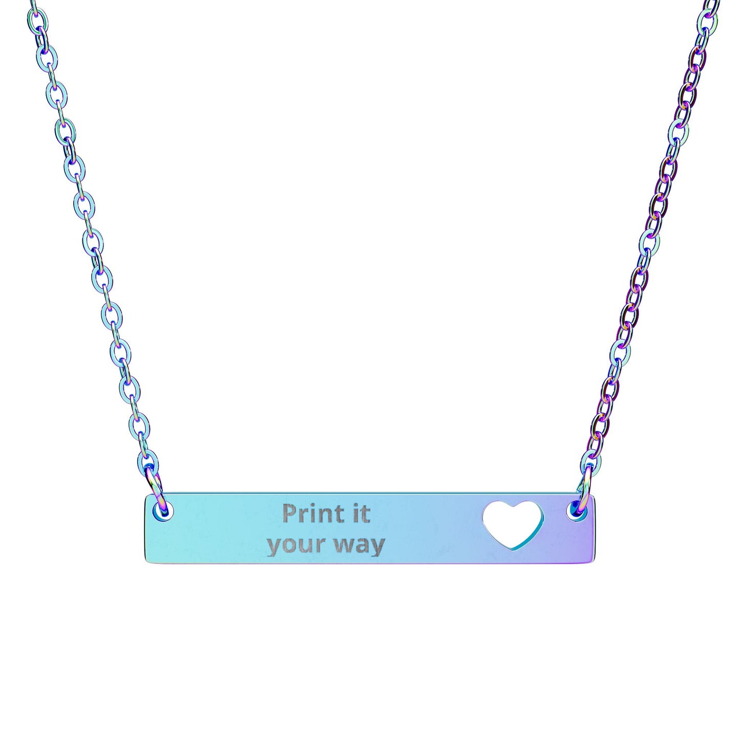 Engravable Cutout Heart Bar Necklace – Personalized Name/Message Pendant