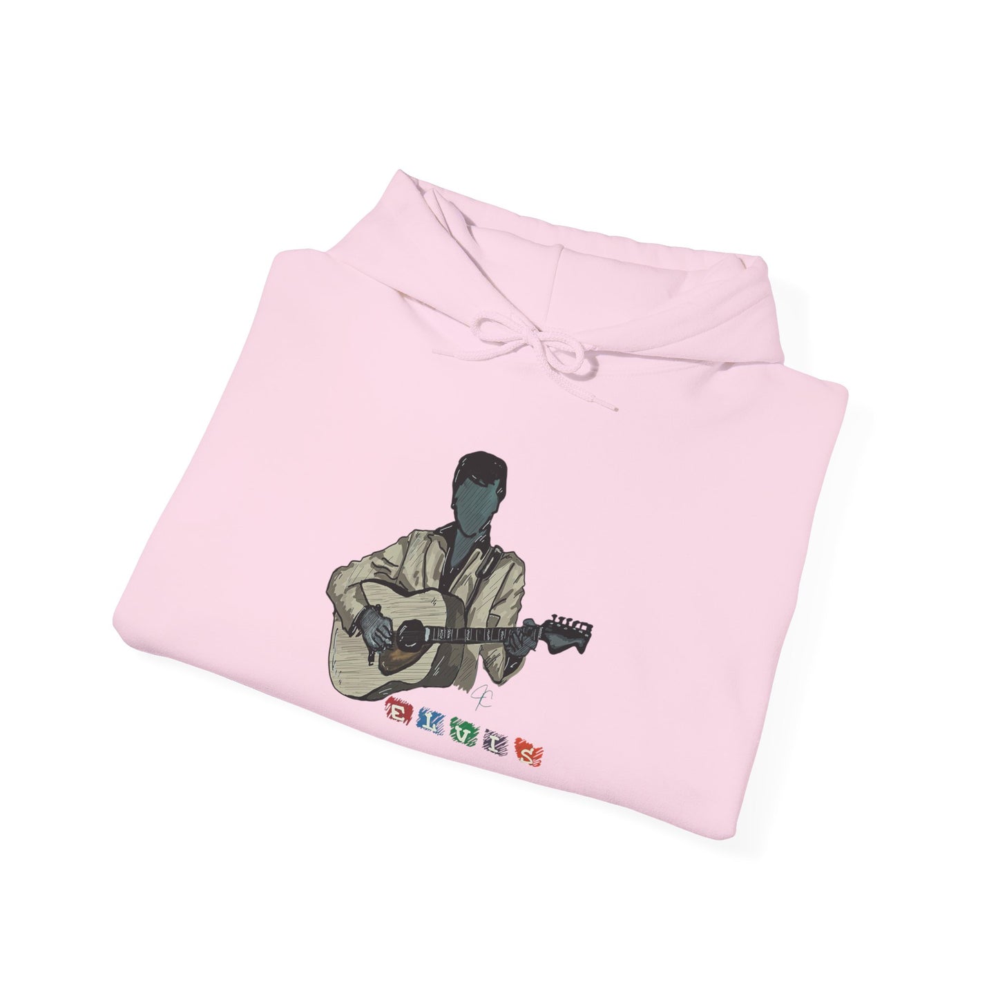 Elvis Silhouette Hoodie — Cozy Music Lover Pullover with Color Block Notes