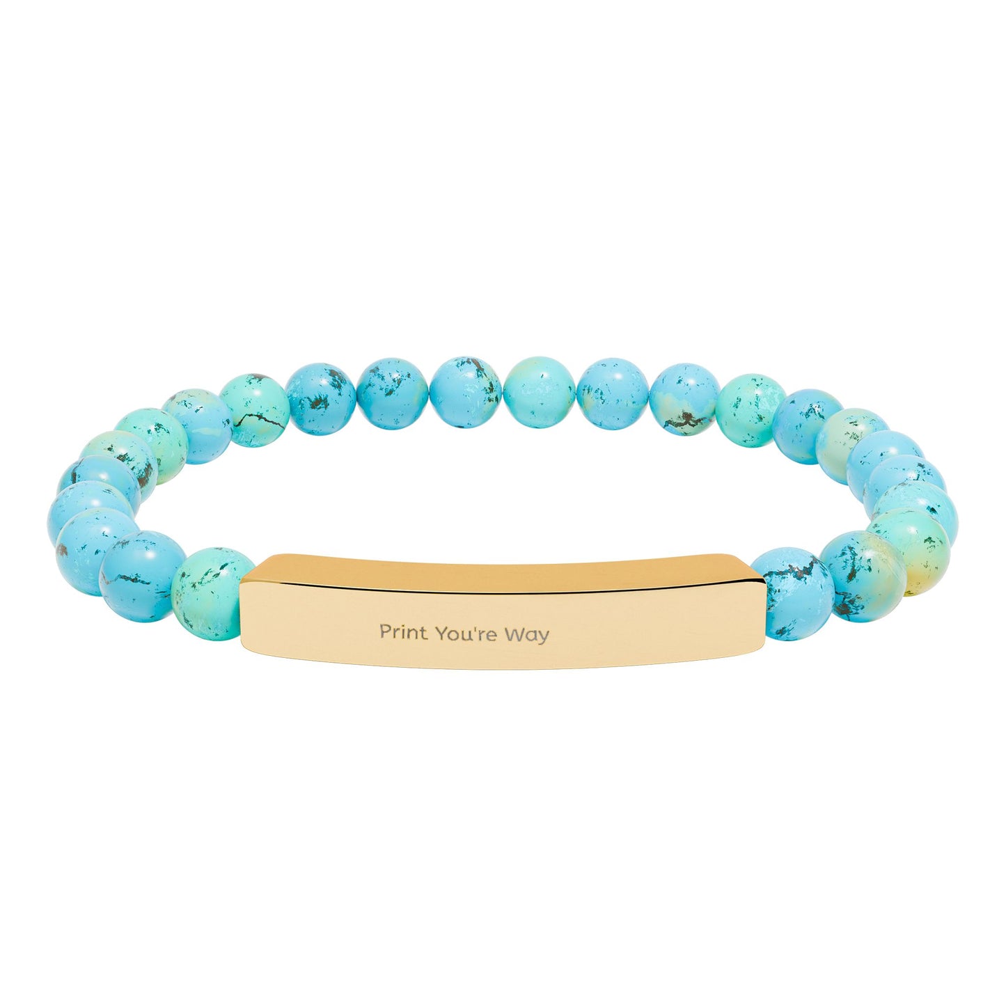 Engravable Natural Stone Bead Bracelet - Personalized Bar Stretch Bracelet