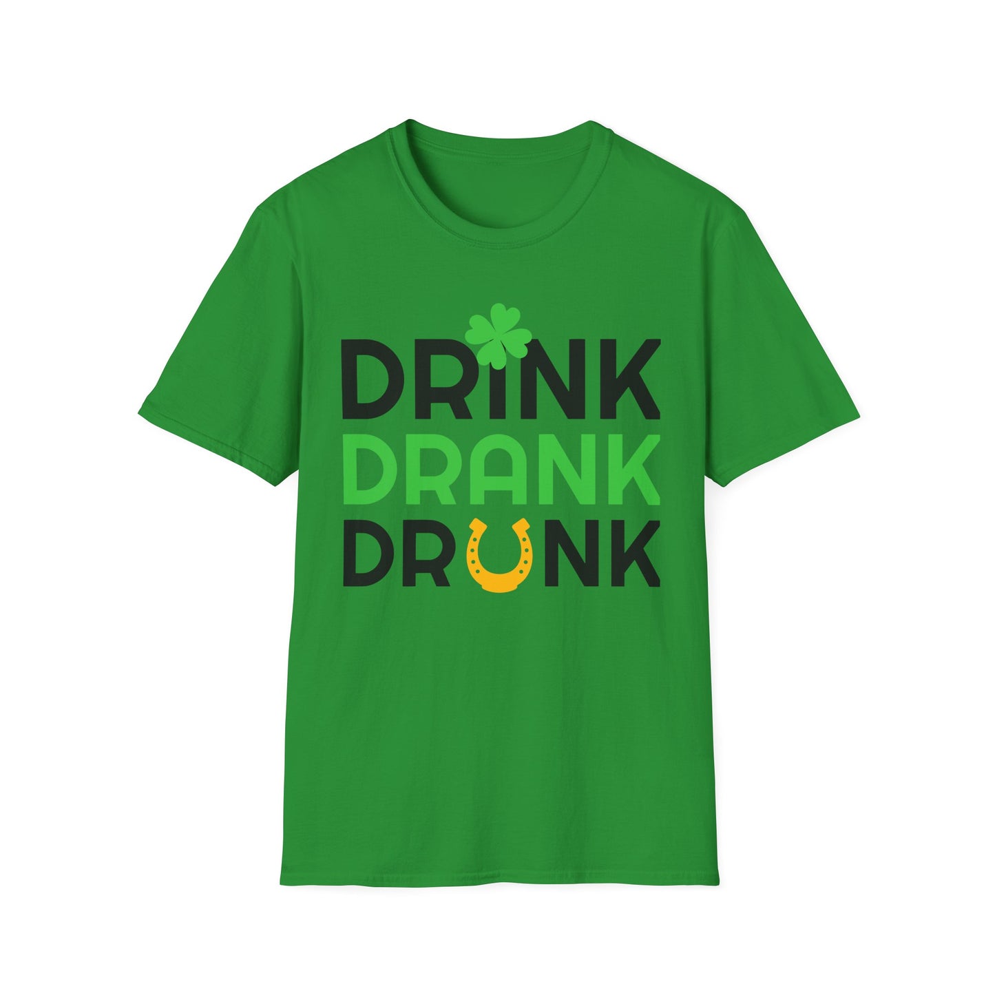 Drink Drank Drunk T-Shirt | St. Patrick's Shamrock Horseshoe Design