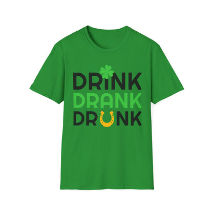 Drink Drank Drunk T-Shirt | St. Patrick's Shamrock Horseshoe Design