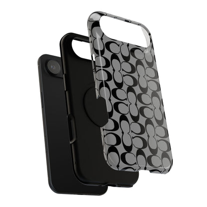 Monogram Pattern Impact-Resistant Phone Case — Black & Gray Designer-Inspired Protection