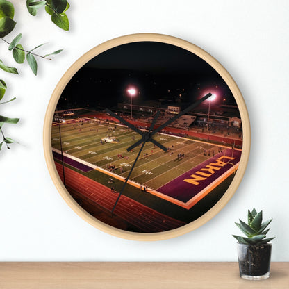 Stadium Night Football Wall Clock — High School Field Photo