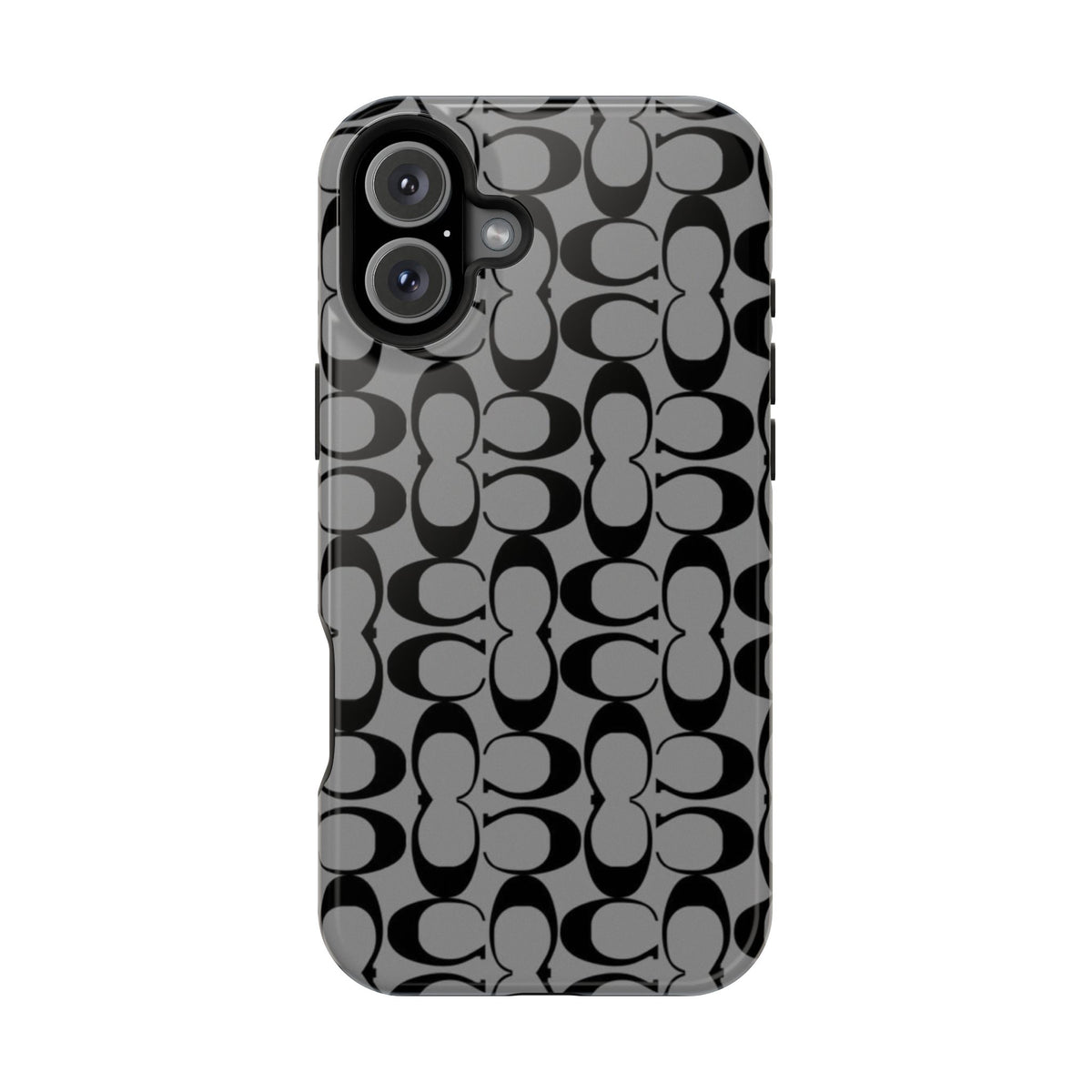 Monogram Pattern Impact-Resistant Phone Case — Black & Gray Designer-Inspired Protection