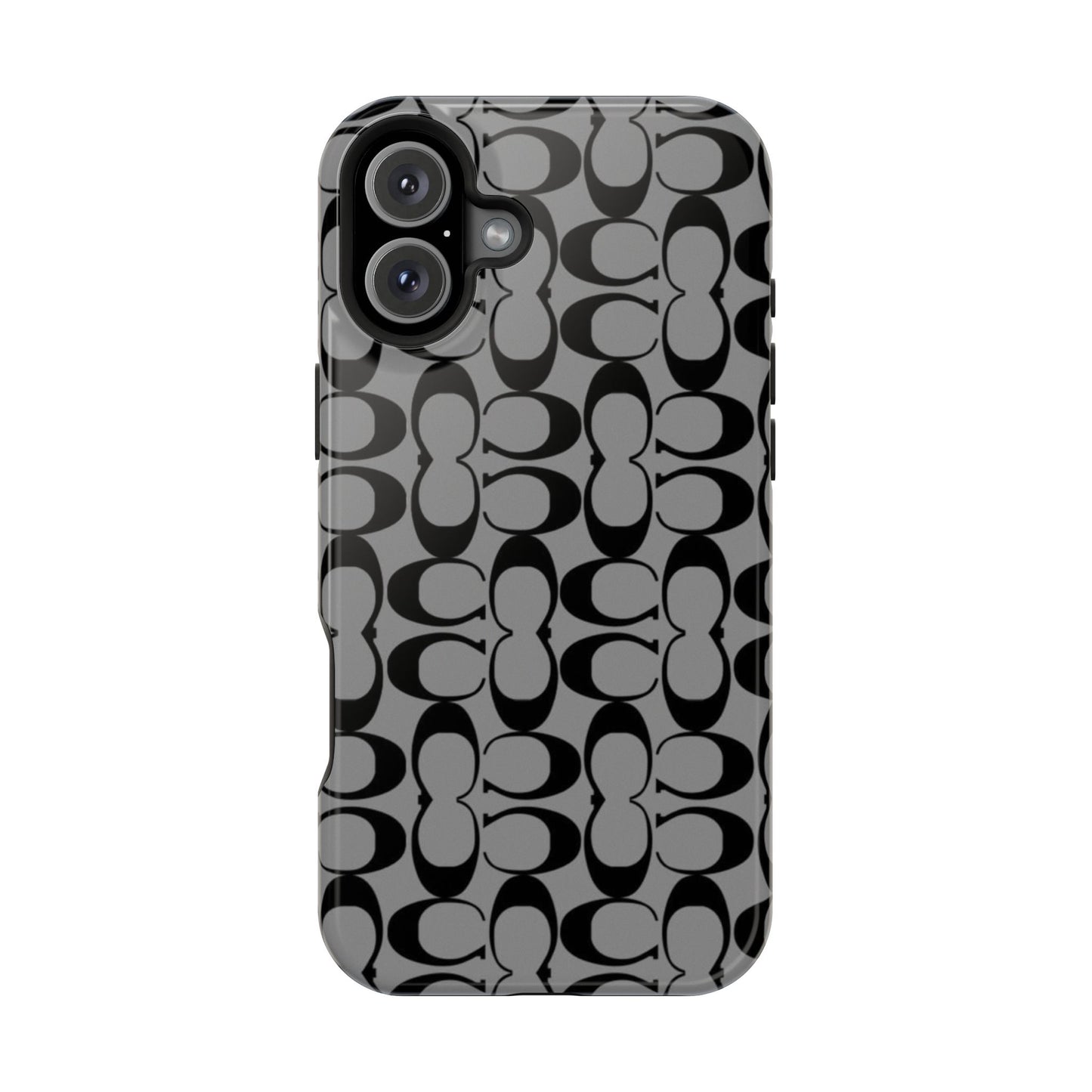 Monogram Pattern Impact-Resistant Phone Case — Black & Gray Designer-Inspired Protection