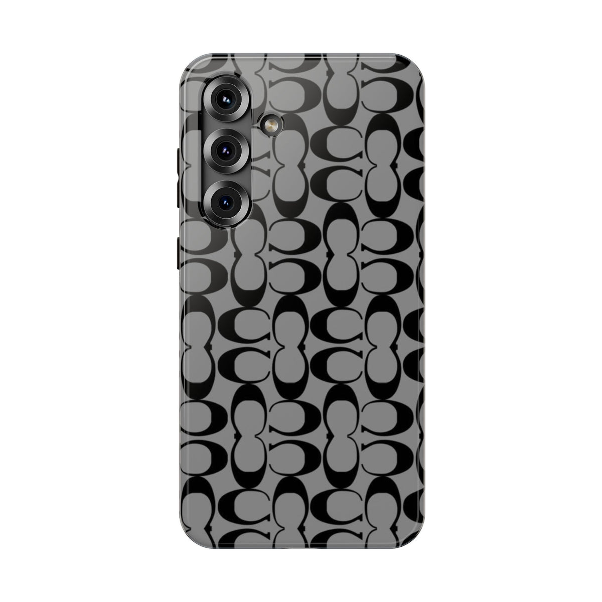 Monogram Pattern Impact-Resistant Phone Case — Black & Gray Designer-Inspired Protection