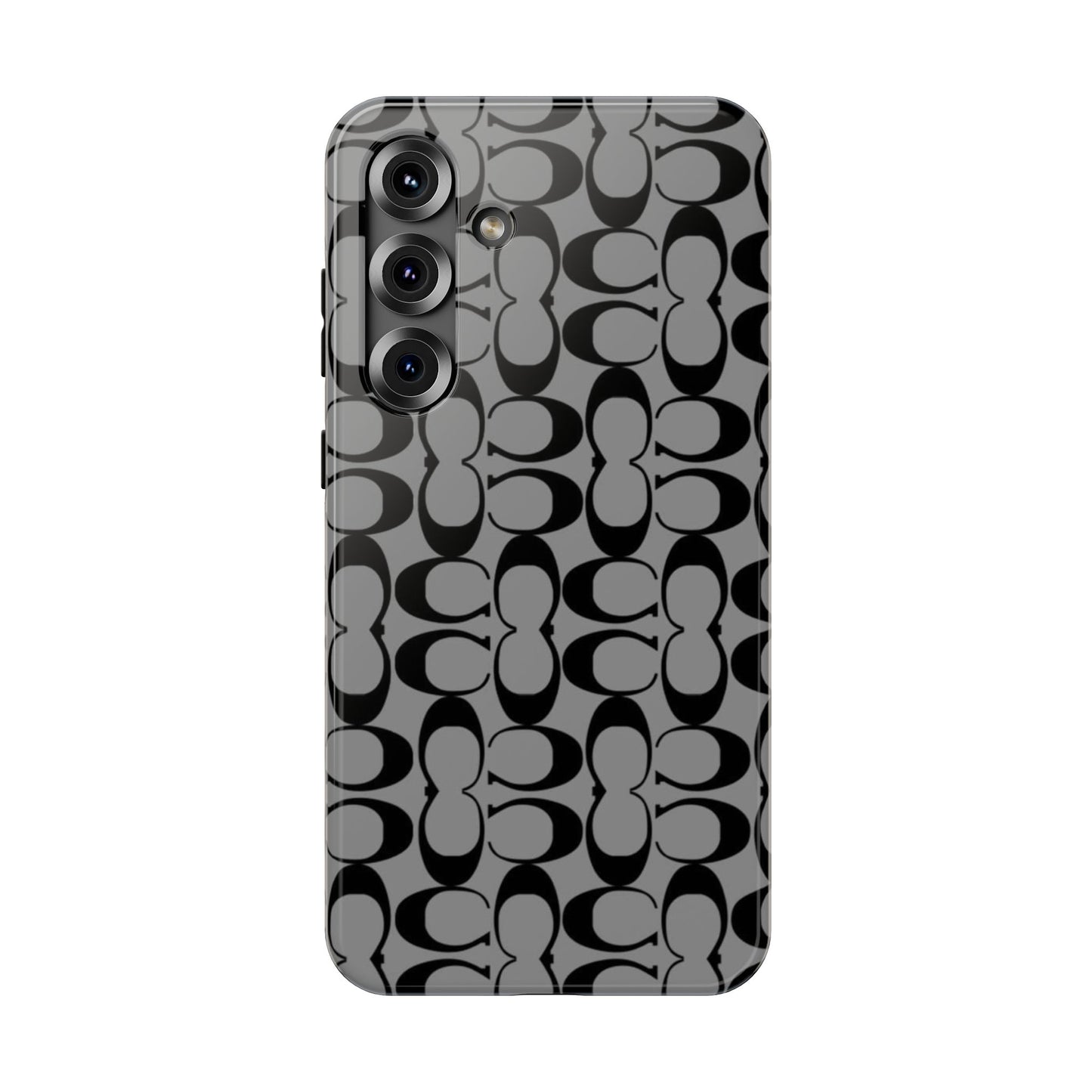 Monogram Pattern Impact-Resistant Phone Case — Black & Gray Designer-Inspired Protection