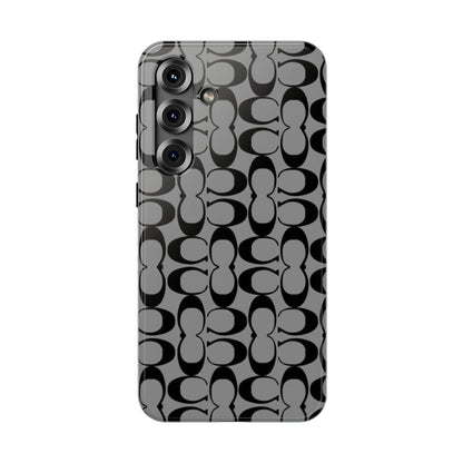 Monogram Pattern Impact-Resistant Phone Case — Black & Gray Designer-Inspired Protection