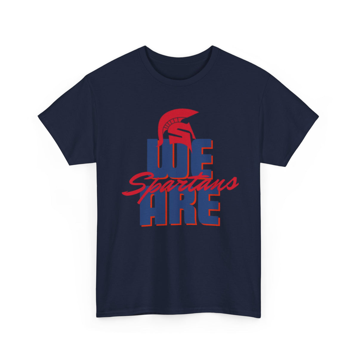 We Are Spartans T-Shirt — School Spirit Tee (Red & Navy Spartan Logo)