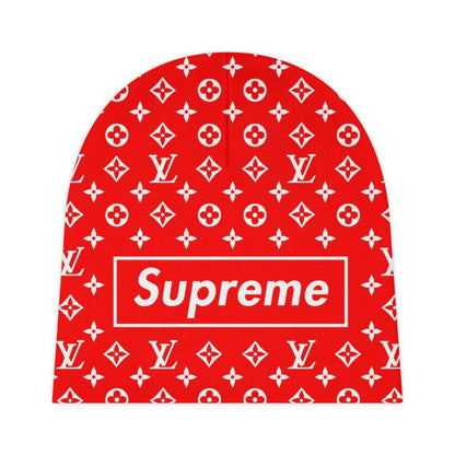 Supreme Graphic Beanie — Red Logo Monogram Knit (All-Over Print)