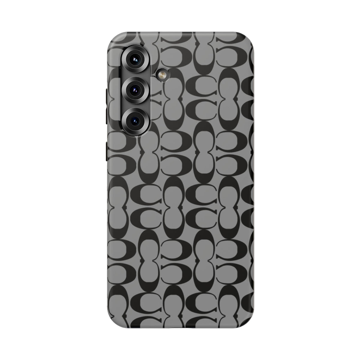 Monogram Pattern Impact-Resistant Phone Case — Black & Gray Designer-Inspired Protection