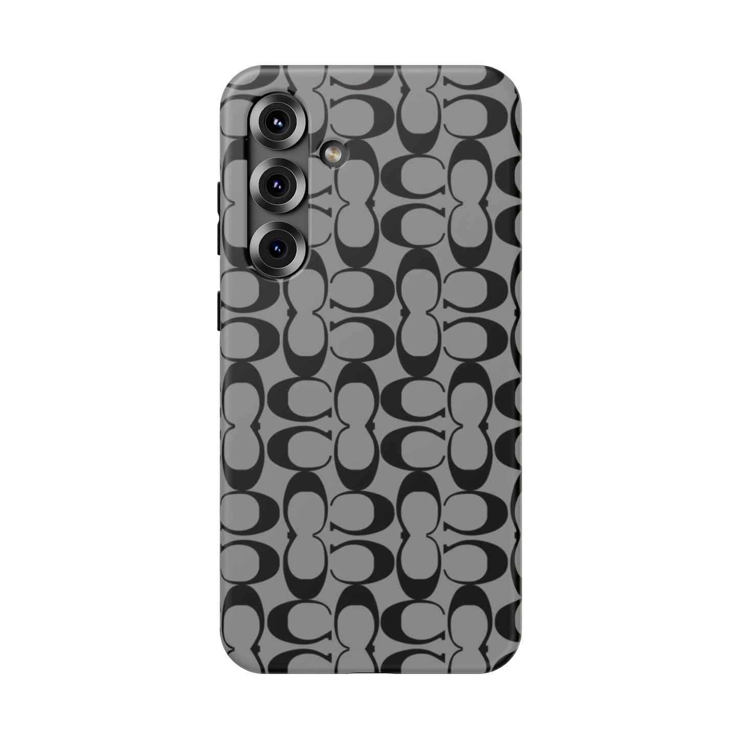 Monogram Pattern Impact-Resistant Phone Case — Black & Gray Designer-Inspired Protection