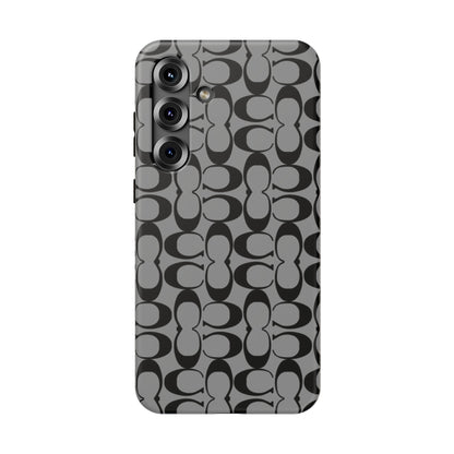 Monogram Pattern Impact-Resistant Phone Case — Black & Gray Designer-Inspired Protection
