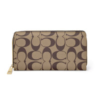 Monogram Pattern Zipper Wallet | Neutral Taupe Card Organizer