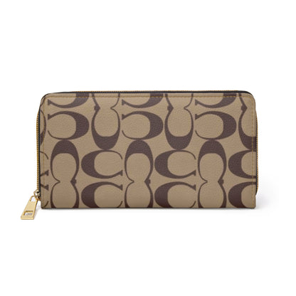 Monogram Pattern Zipper Wallet | Neutral Taupe Card Organizer