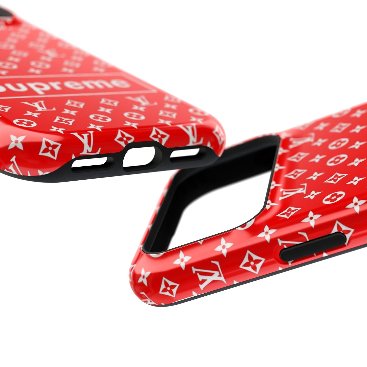 Impact-Resistant Phone Case — Red Monogram Pattern with Bold 'Supreme' Style Logo