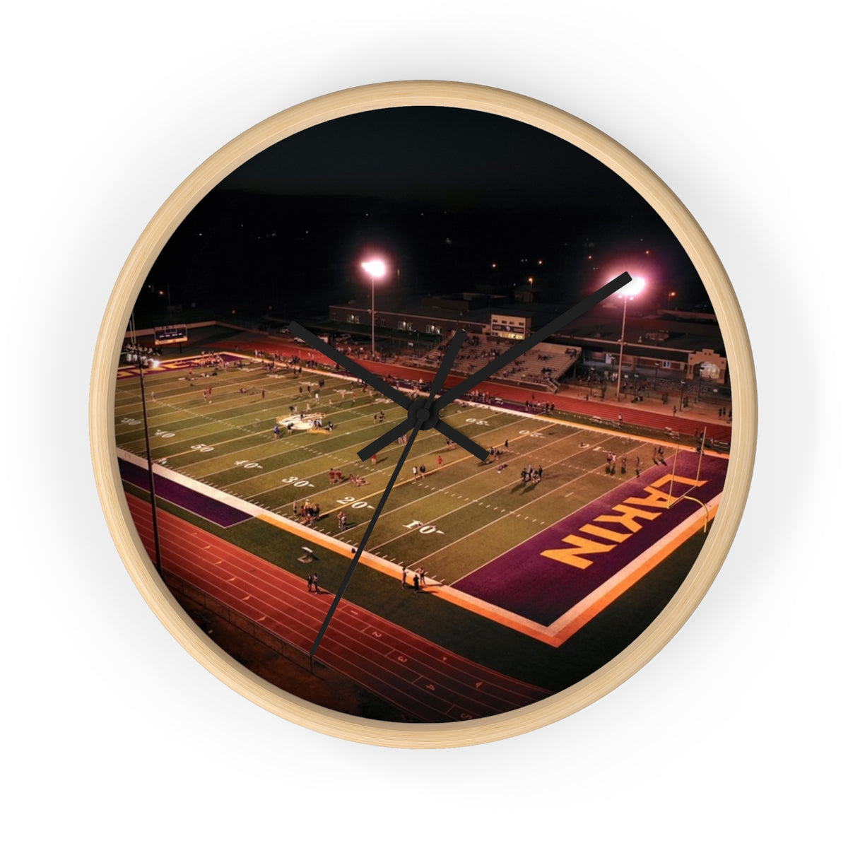 Stadium Night Football Wall Clock — High School Field Photo