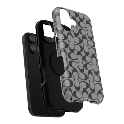 Monogram Pattern Impact-Resistant Phone Case — Black & Gray Designer-Inspired Protection