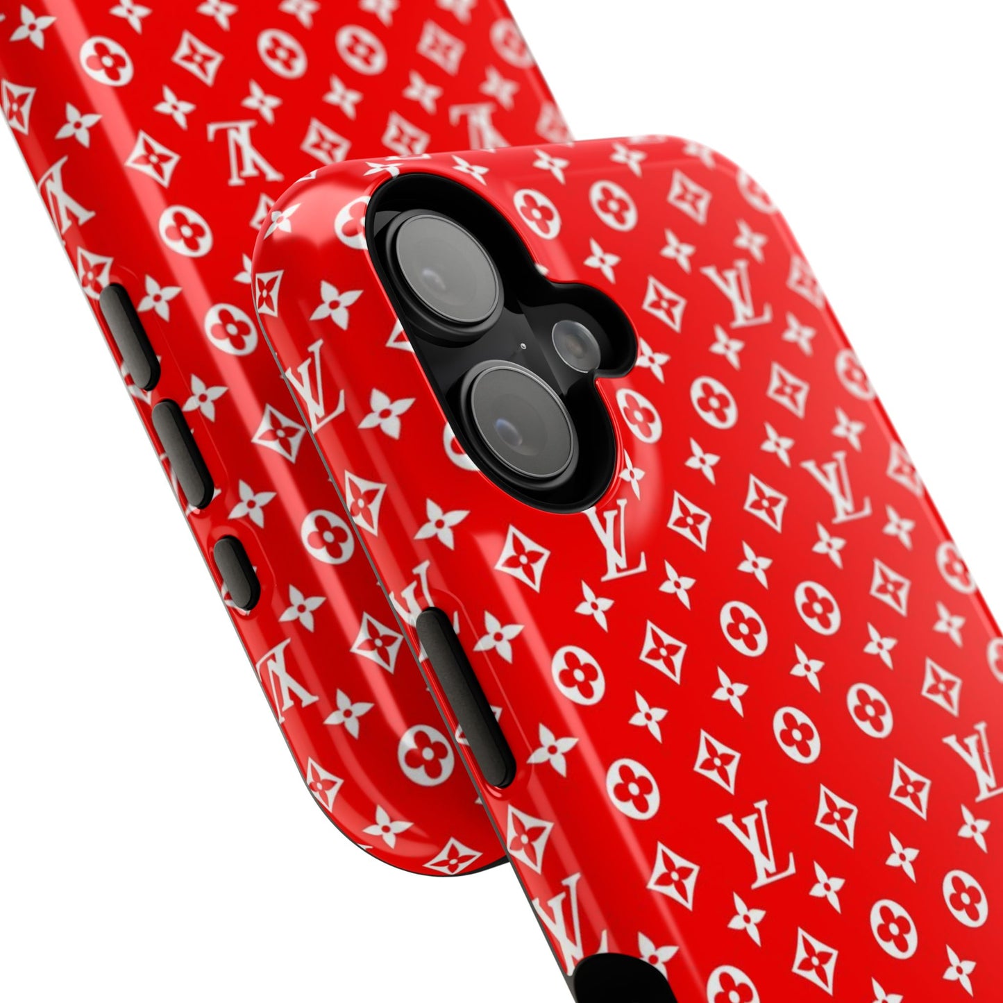 Impact-Resistant Phone Case — Red Monogram Pattern with Bold 'Supreme' Style Logo