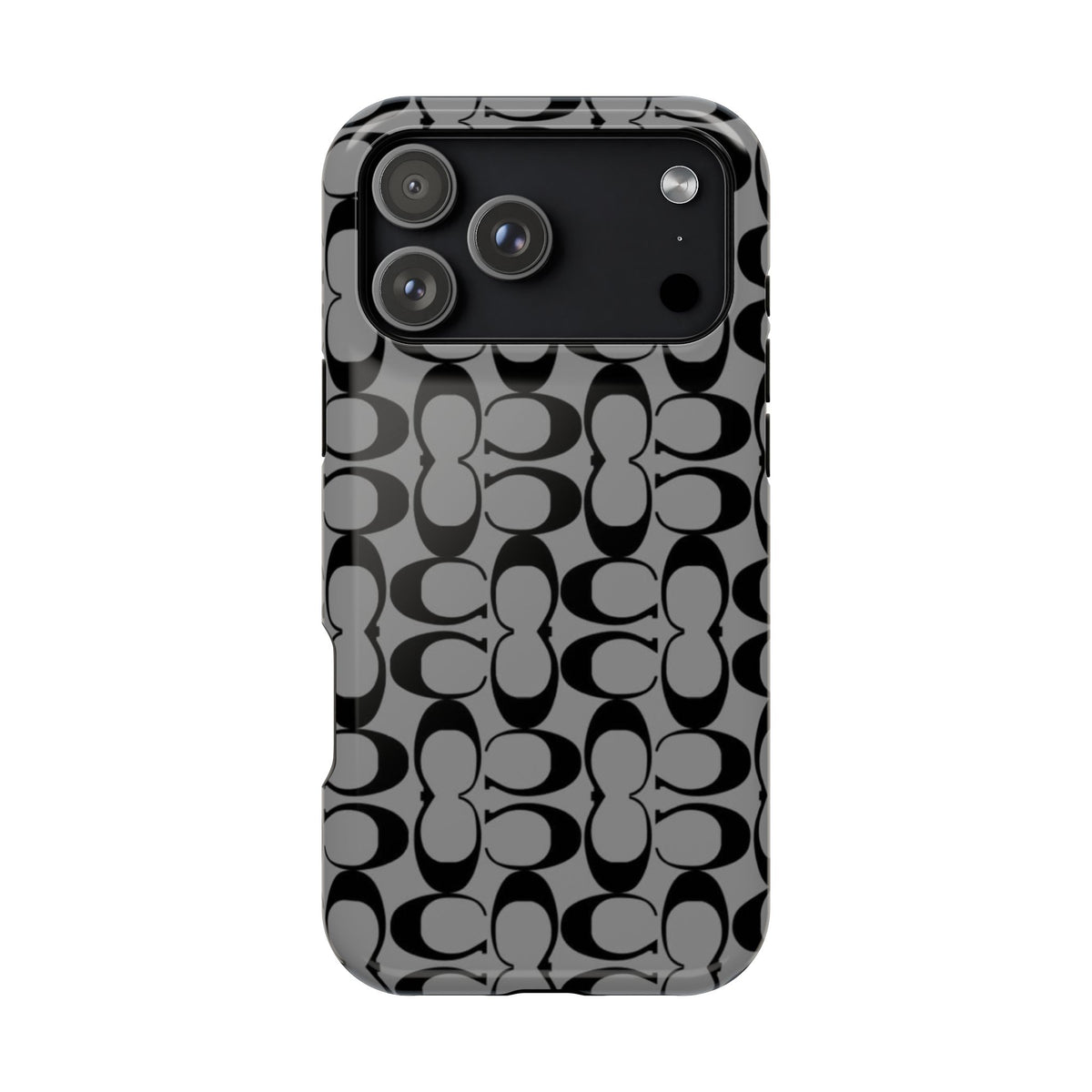 Monogram Pattern Impact-Resistant Phone Case — Black & Gray Designer-Inspired Protection