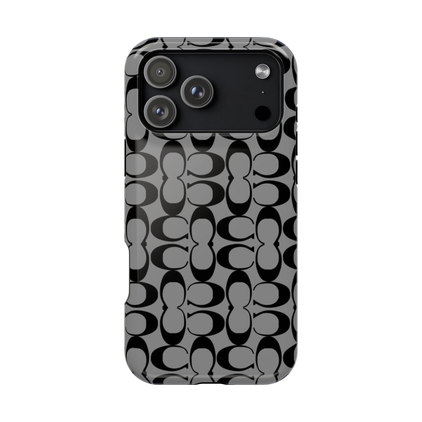 Monogram Pattern Impact-Resistant Phone Case — Black & Gray Designer-Inspired Protection
