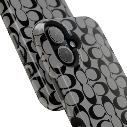 Monogram Pattern Impact-Resistant Phone Case — Black & Gray Designer-Inspired Protection