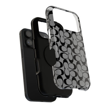 Monogram Pattern Impact-Resistant Phone Case — Black & Gray Designer-Inspired Protection
