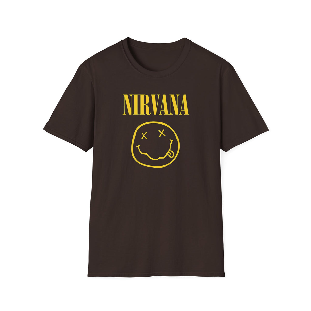Nirvana Vintage smiley logo T-Shirt | Grunge band tee, yellow on black