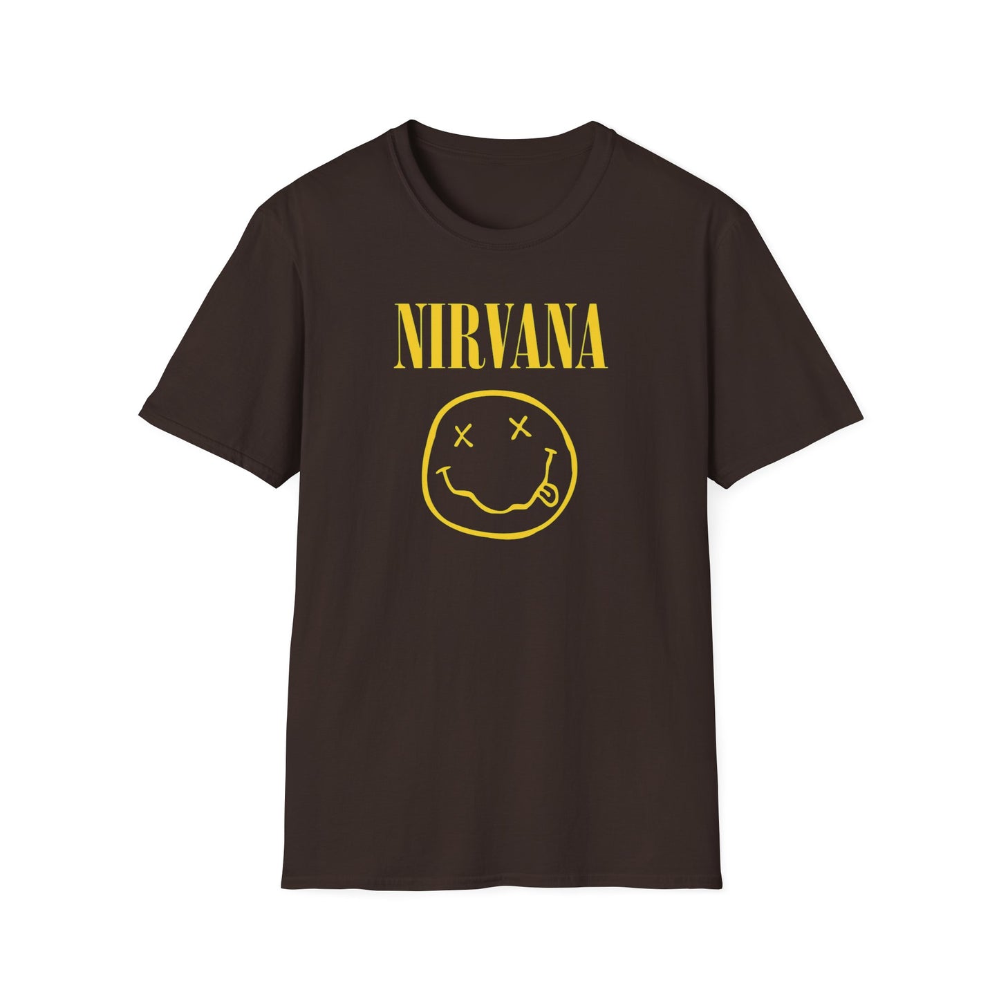 Nirvana Vintage smiley logo T-Shirt | Grunge band tee, yellow on black