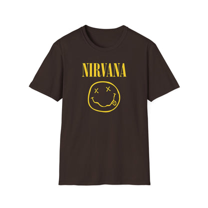 Nirvana Vintage smiley logo T-Shirt | Grunge band tee, yellow on black