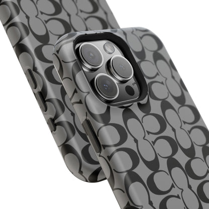 Monogram Pattern Impact-Resistant Phone Case — Black & Gray Designer-Inspired Protection