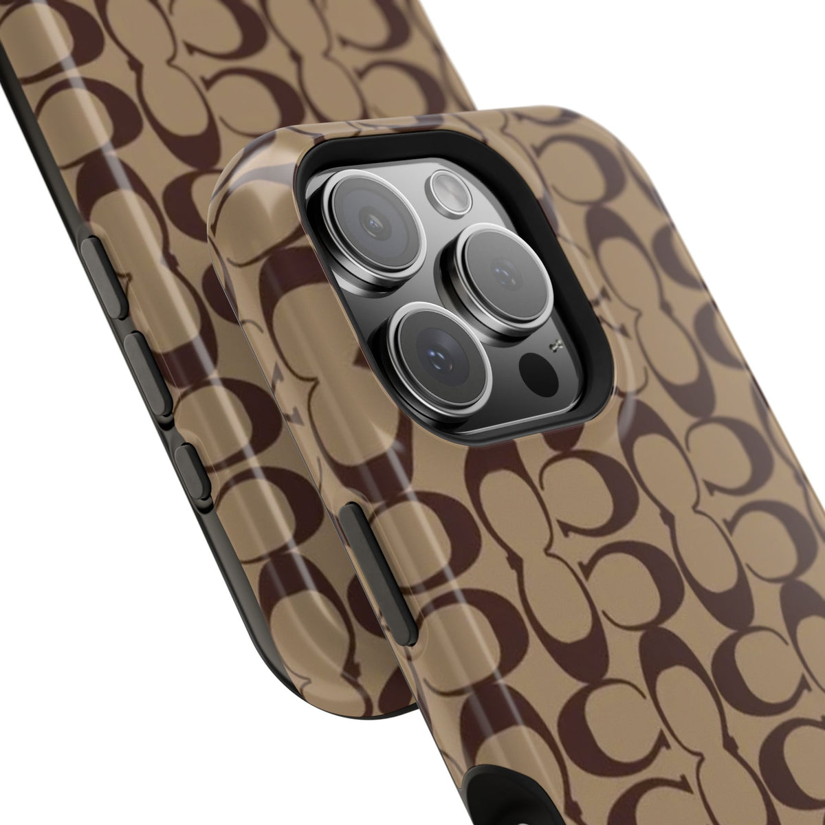 Signature Pattern Impact-Resistant Phone Case — Brown Monogram iPhone Cover