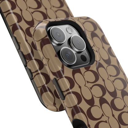 Signature Pattern Impact-Resistant Phone Case — Brown Monogram iPhone Cover