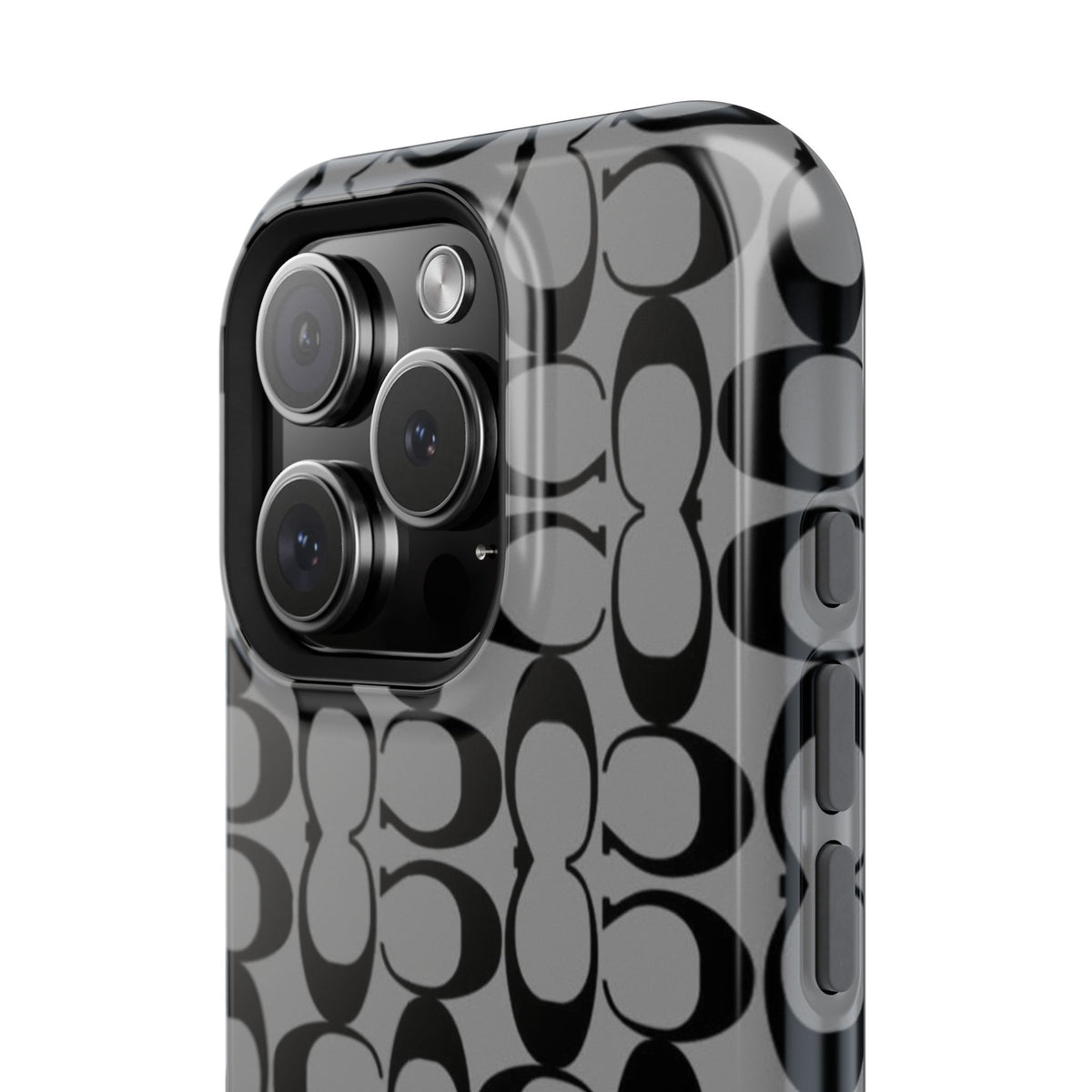 Monogram Pattern Impact-Resistant Phone Case — Black & Gray Designer-Inspired Protection