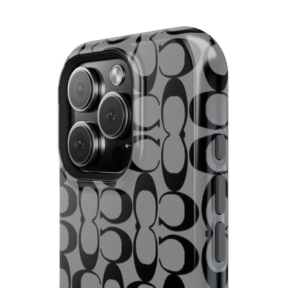 Monogram Pattern Impact-Resistant Phone Case — Black & Gray Designer-Inspired Protection