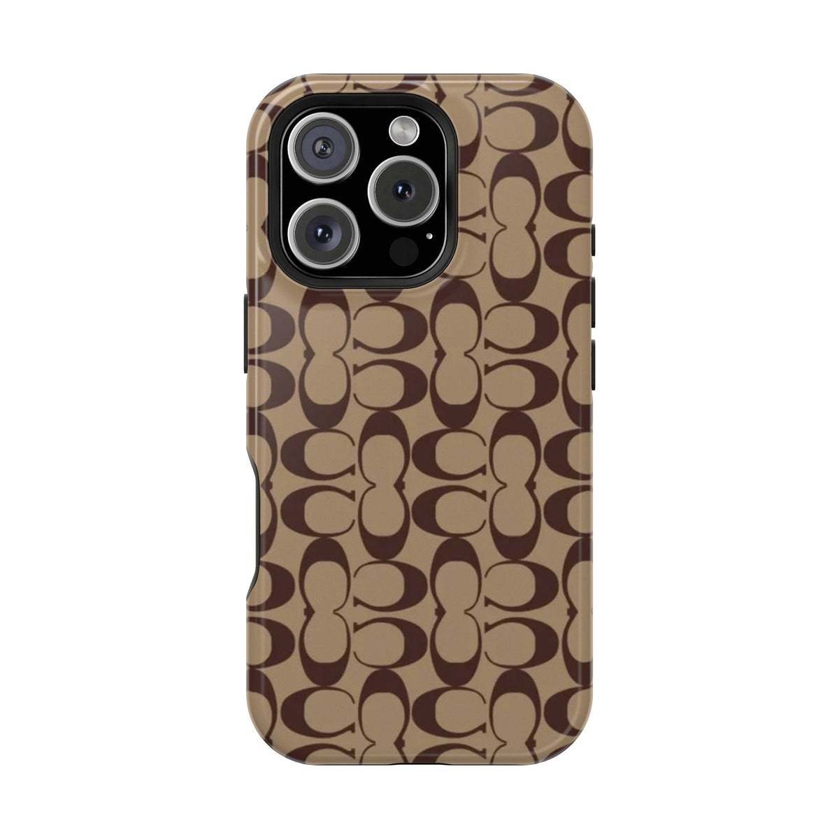 Signature Pattern Impact-Resistant Phone Case — Brown Monogram iPhone Cover