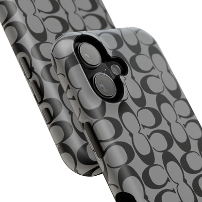 Monogram Pattern Impact-Resistant Phone Case — Black & Gray Designer-Inspired Protection