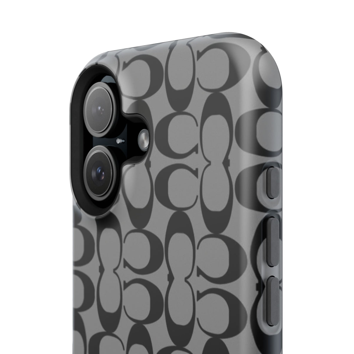 Monogram Pattern Impact-Resistant Phone Case — Black & Gray Designer-Inspired Protection