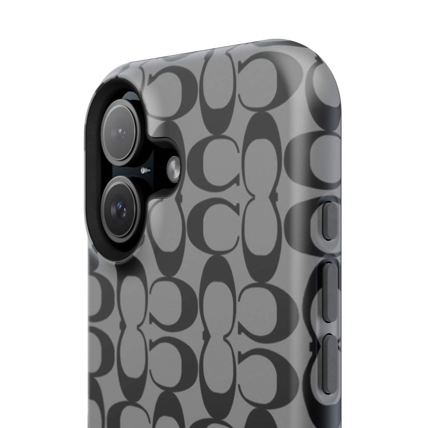 Monogram Pattern Impact-Resistant Phone Case — Black & Gray Designer-Inspired Protection