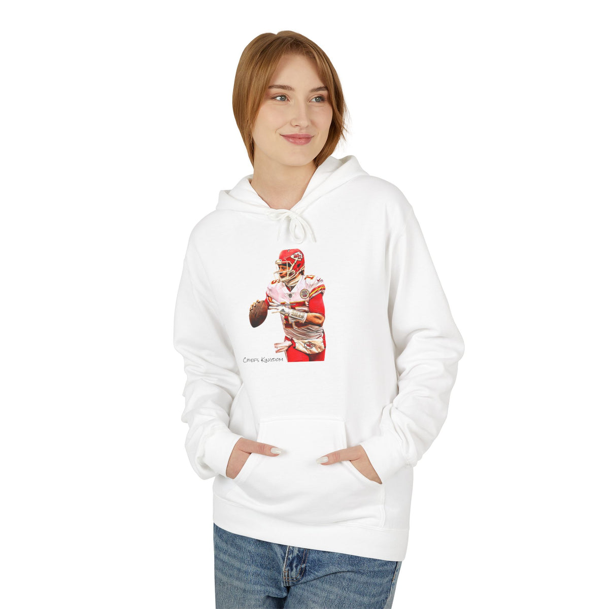 Mahomes Illustration Hoodie — Vintage Red Helmet Athletic Pullover