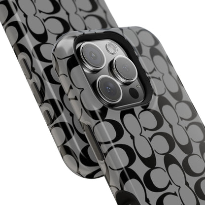 Monogram Pattern Impact-Resistant Phone Case — Black & Gray Designer-Inspired Protection