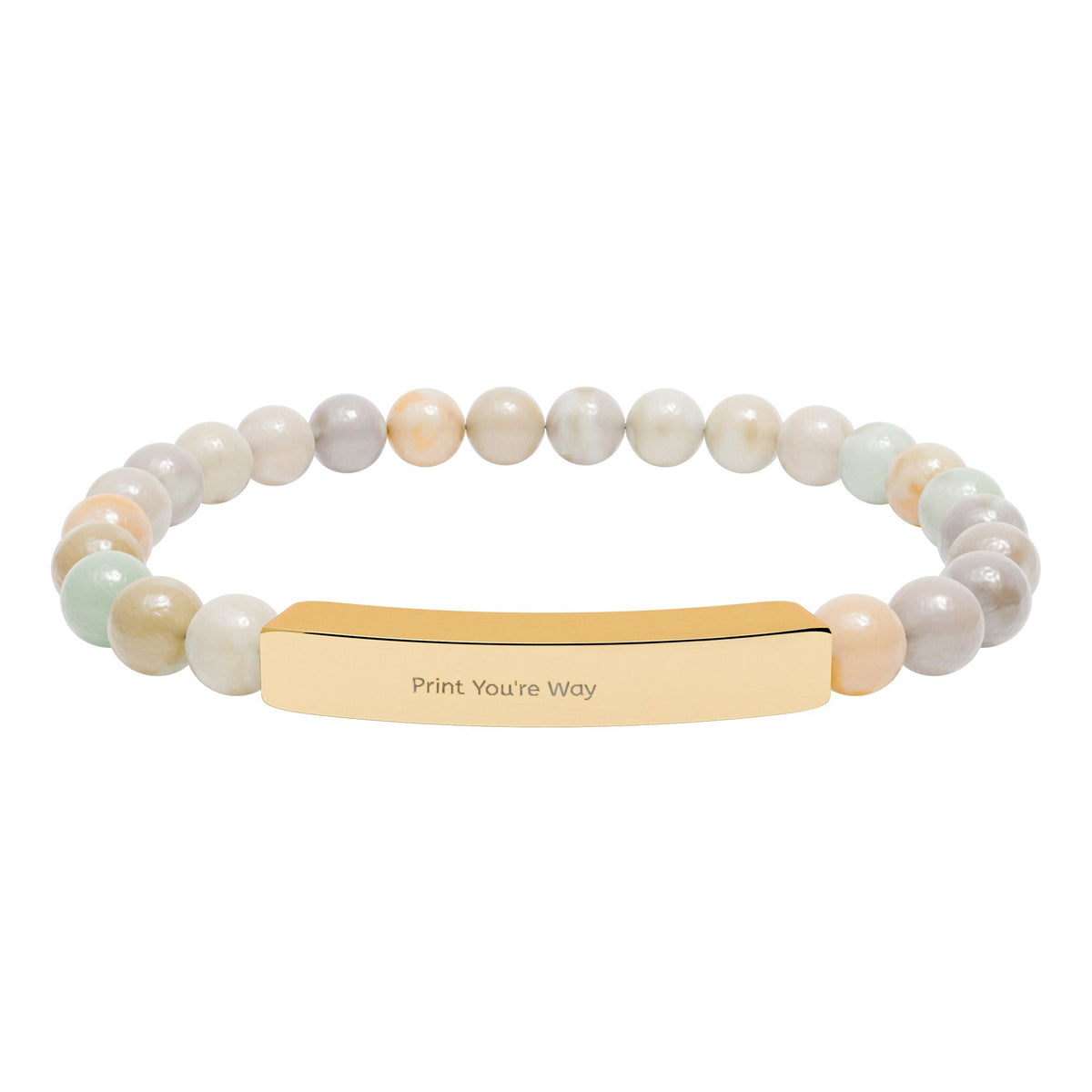 Engravable Natural Stone Bead Bracelet - Personalized Bar Stretch Bracelet
