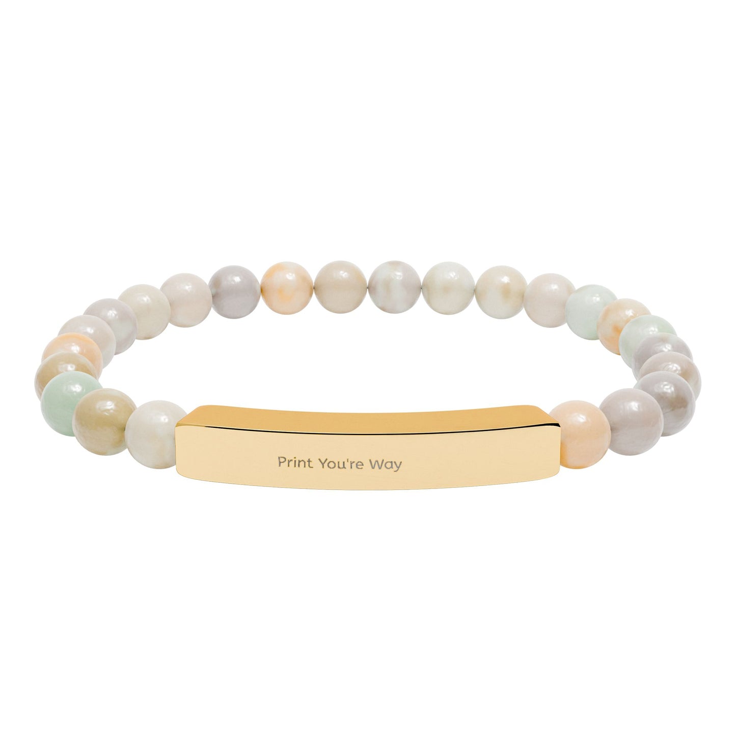 Engravable Natural Stone Bead Bracelet - Personalized Bar Stretch Bracelet