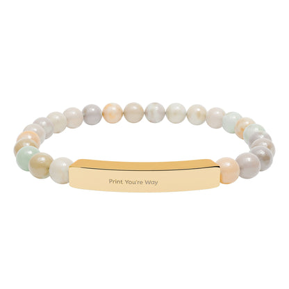 Engravable Natural Stone Bead Bracelet - Personalized Bar Stretch Bracelet