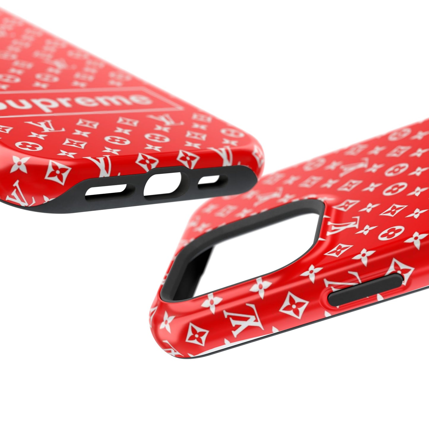Impact-Resistant Phone Case — Red Monogram Pattern with Bold 'Supreme' Style Logo