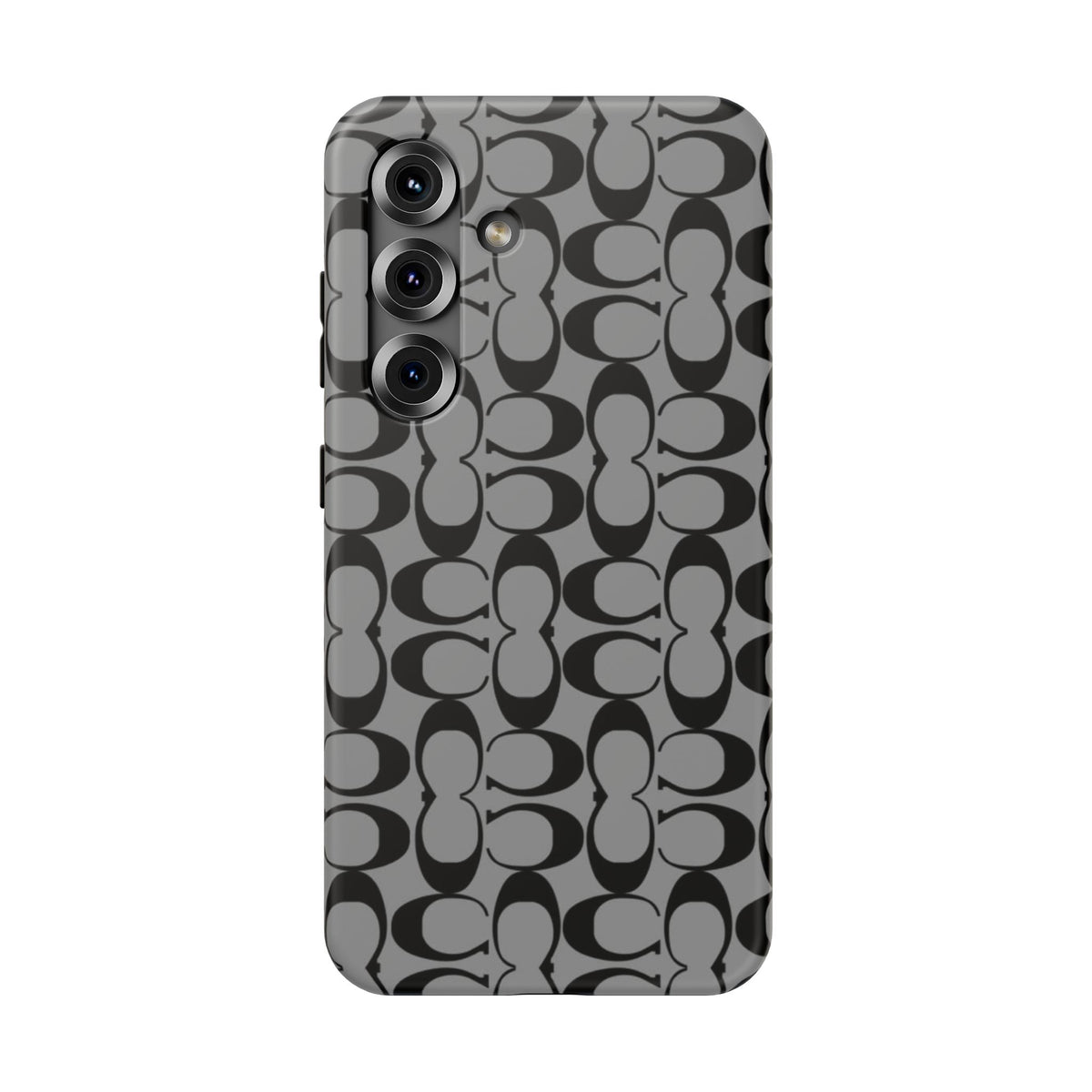 Monogram Pattern Impact-Resistant Phone Case — Black & Gray Designer-Inspired Protection