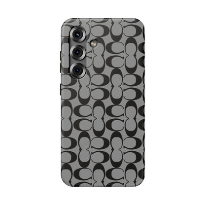 Monogram Pattern Impact-Resistant Phone Case — Black & Gray Designer-Inspired Protection
