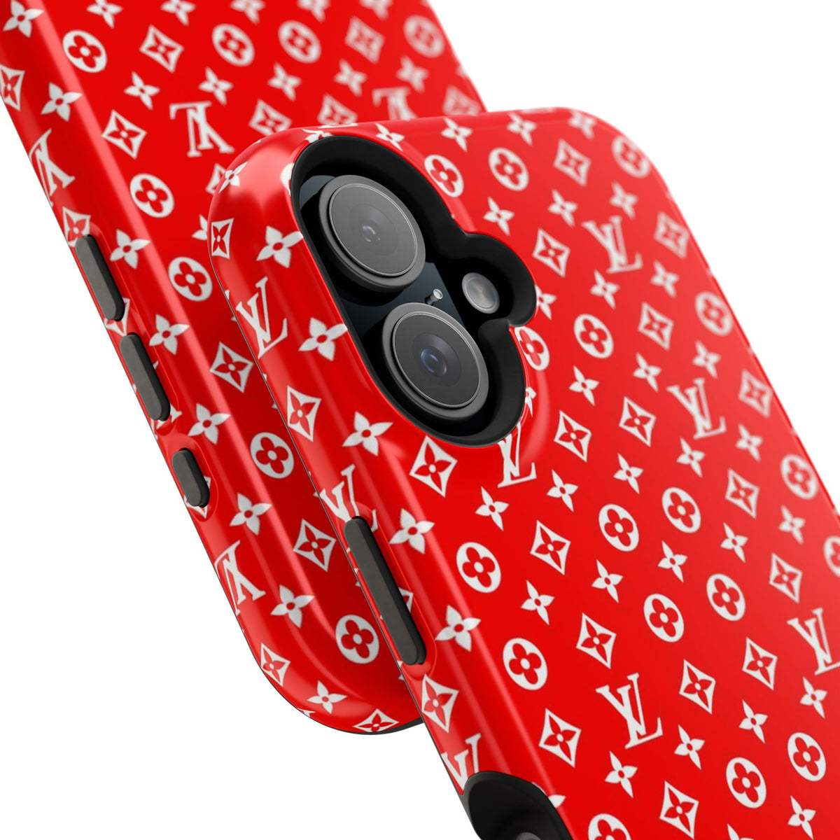Impact-Resistant Phone Case — Red Monogram Pattern with Bold 'Supreme' Style Logo